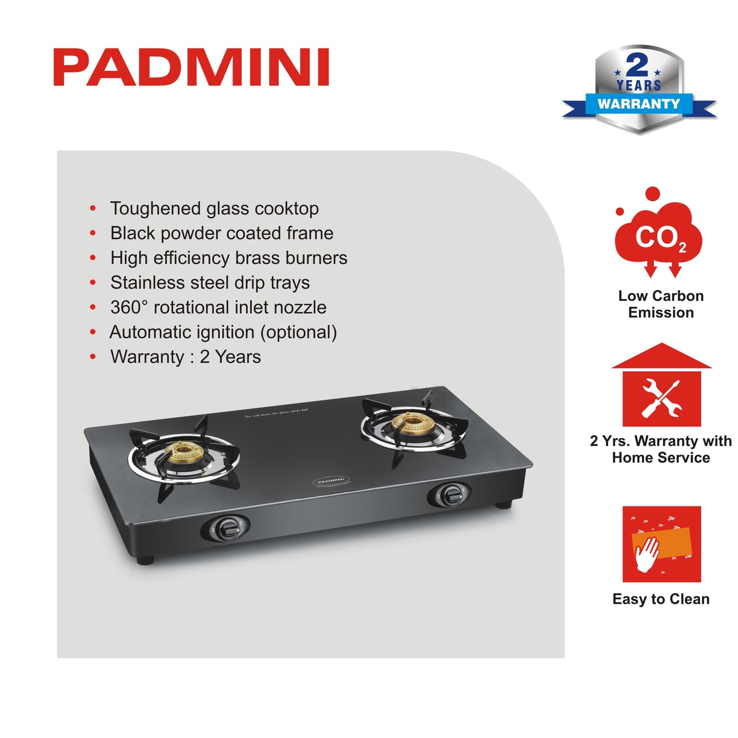 PADMINI 2 Burner 2GT Shine - PADMINI APPLIANCES