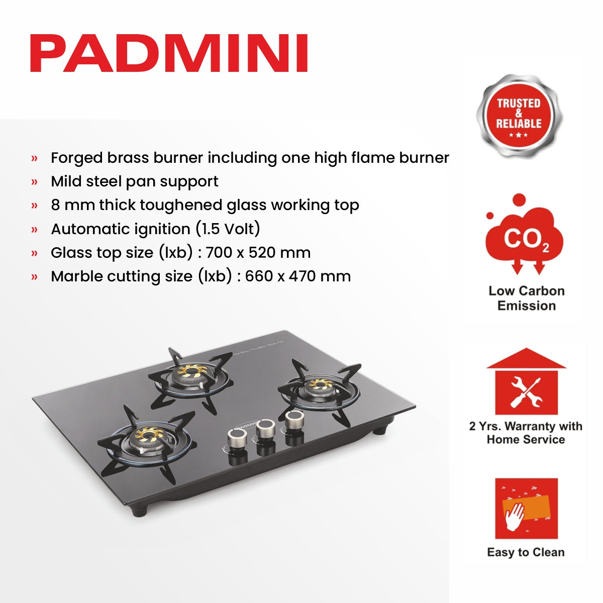 PADMINI Gas Hob 303 GL IB HF