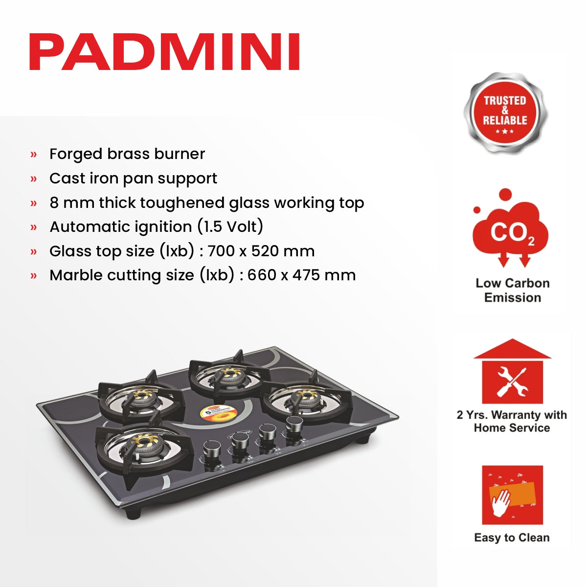 PADMINI Gas Hob 404 GL IB