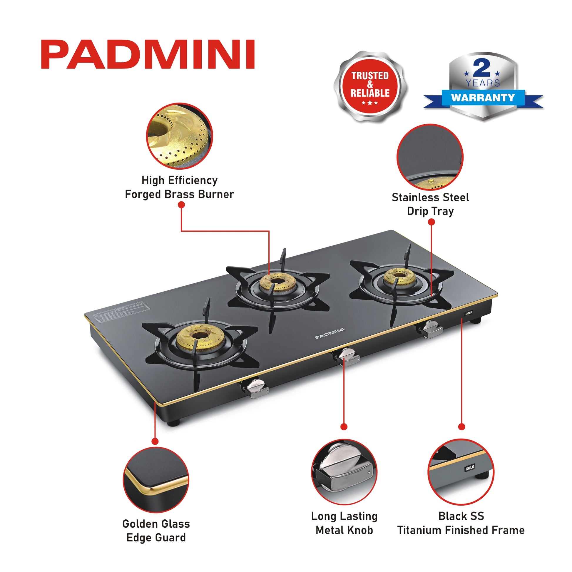 buy 3 Burner Cooktop 3GT Gold