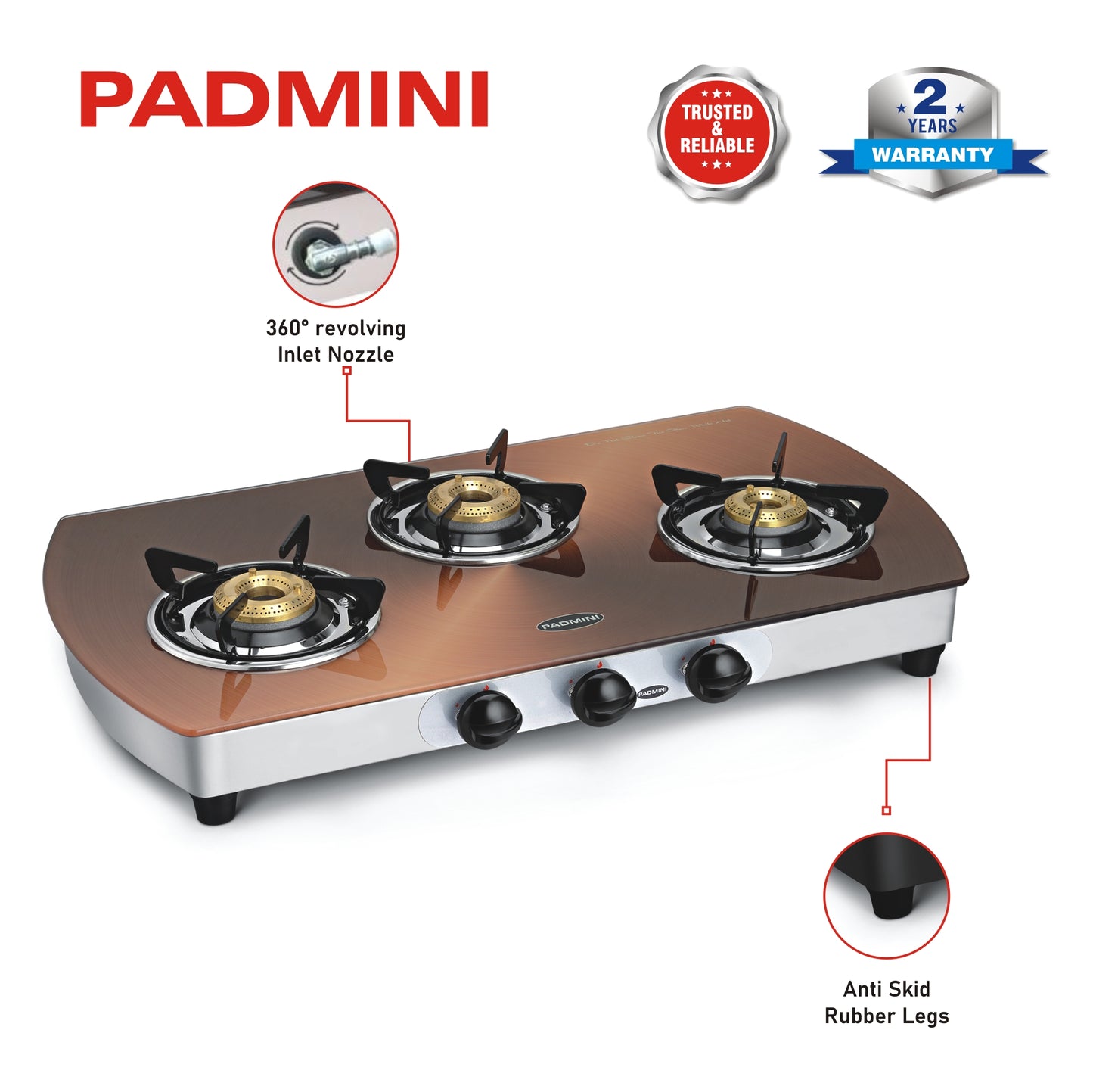 PADMINI 3 Burner 3GT Kopper - PADMINI APPLIANCES