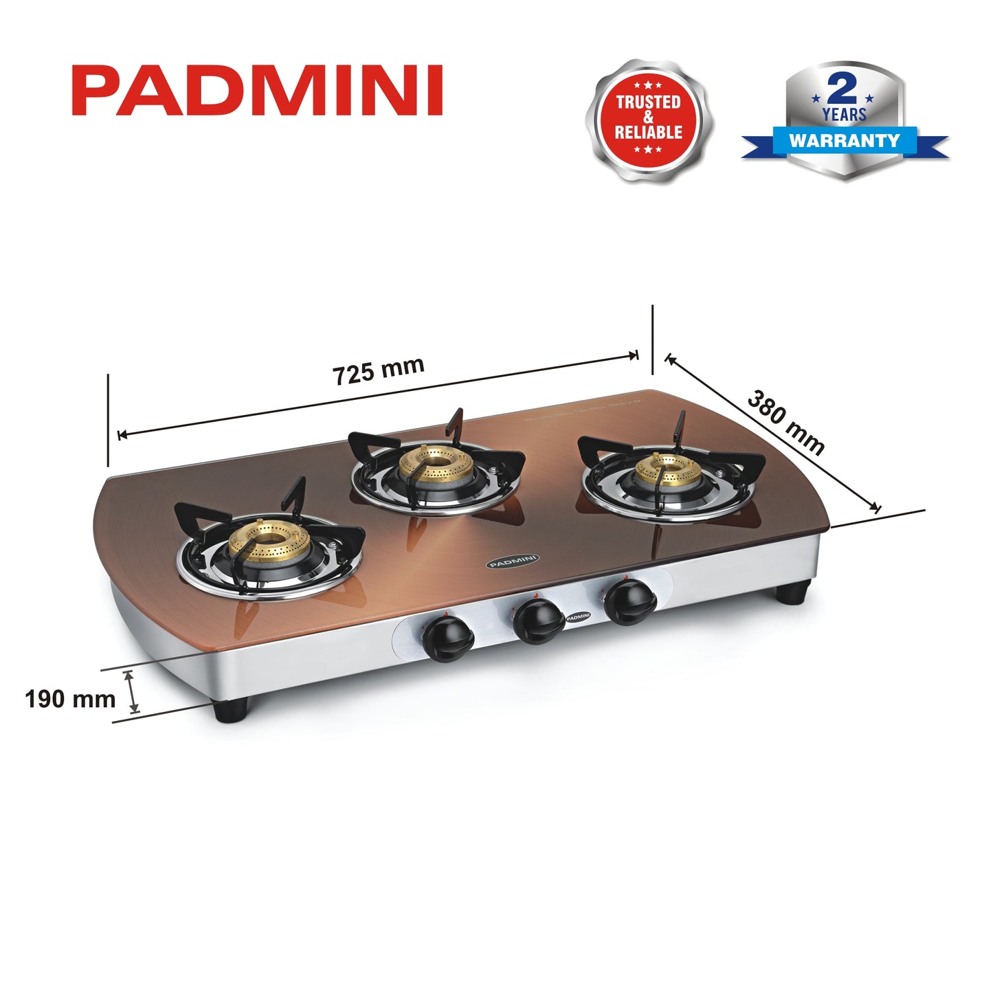 PADMINI 3 Burner 3GT Kopper - PADMINI APPLIANCES