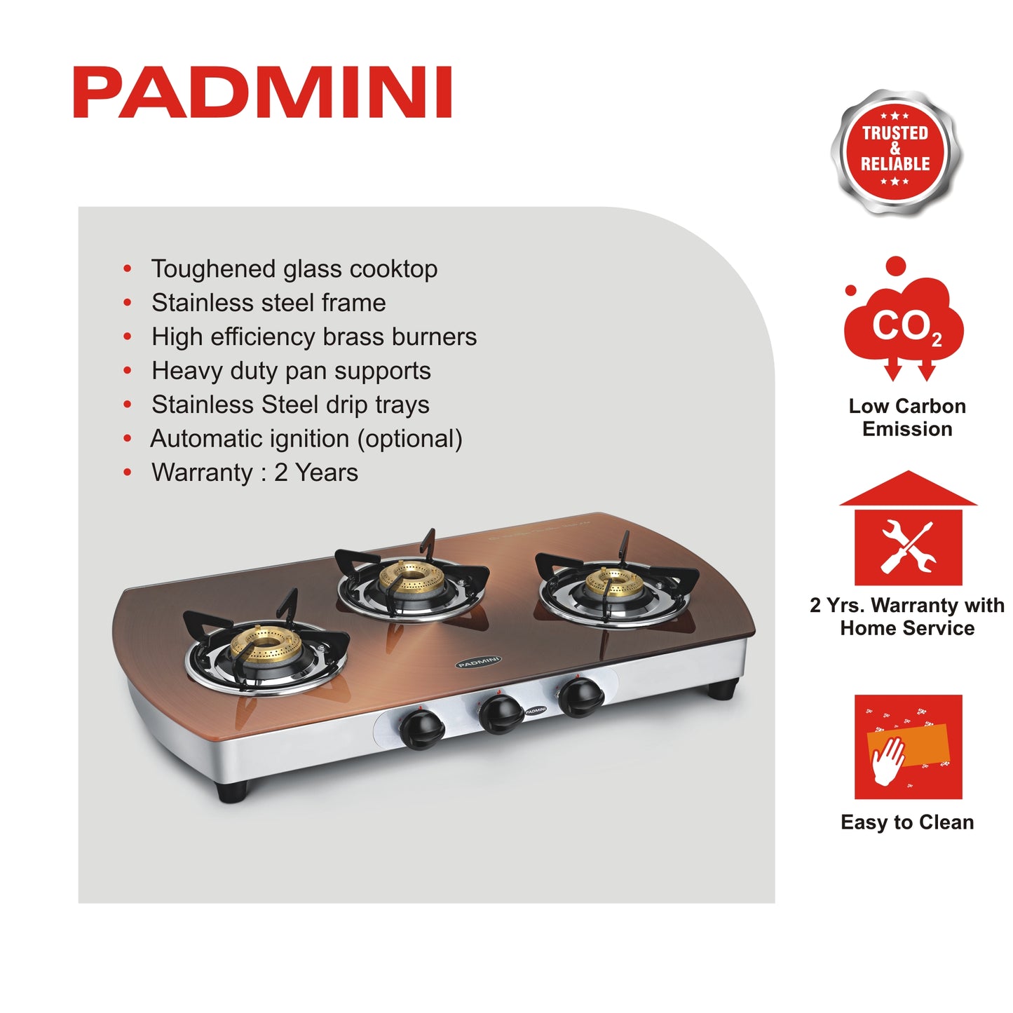 PADMINI 3 Burner 3GT Kopper - PADMINI APPLIANCES