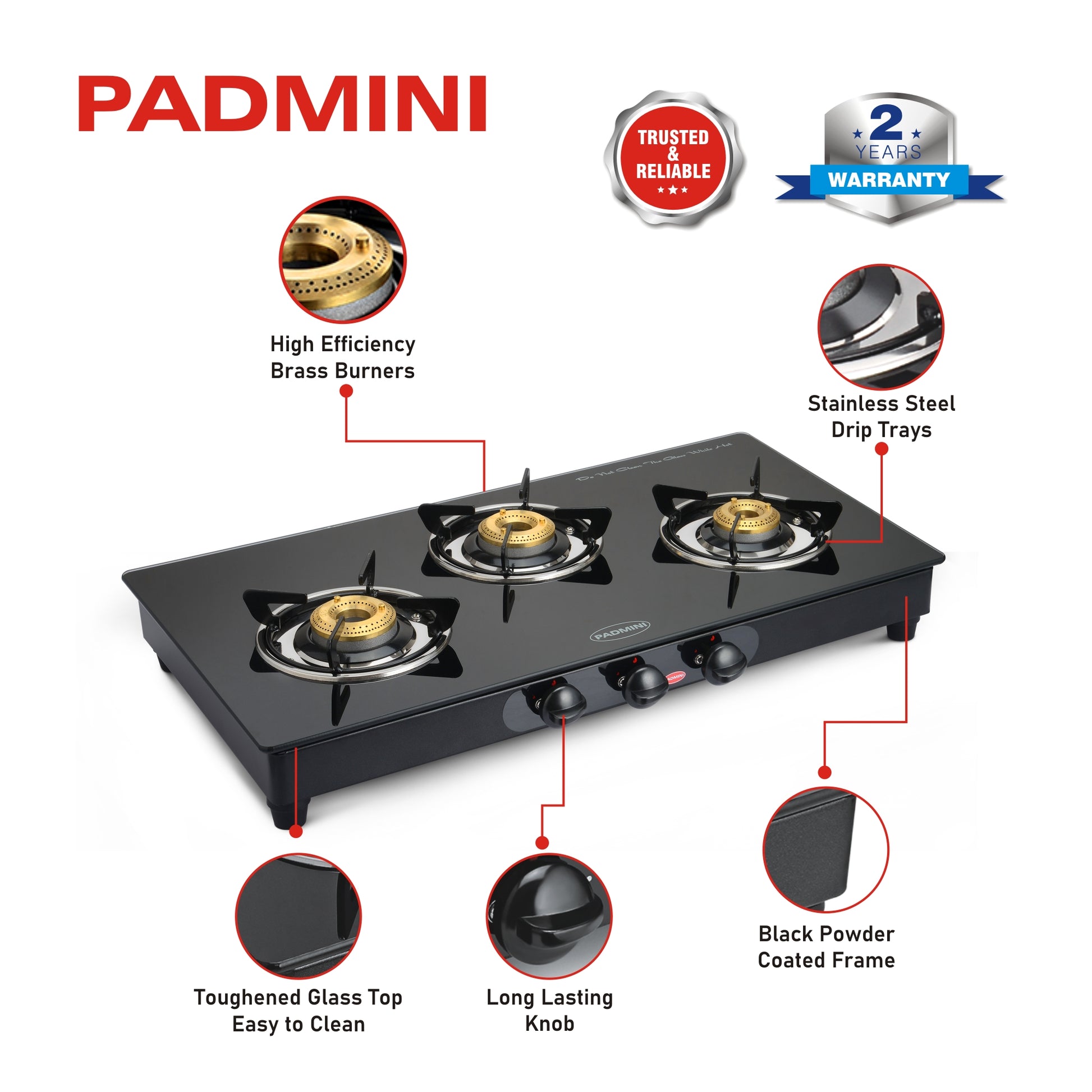 PADMINI 3 Burner 3GT Shine - PADMINI APPLIANCES