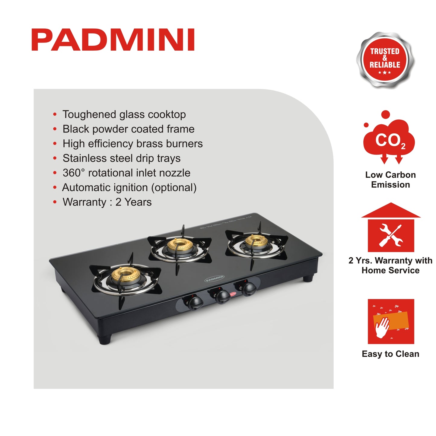 PADMINI 3 Burner 3GT Shine - PADMINI APPLIANCES