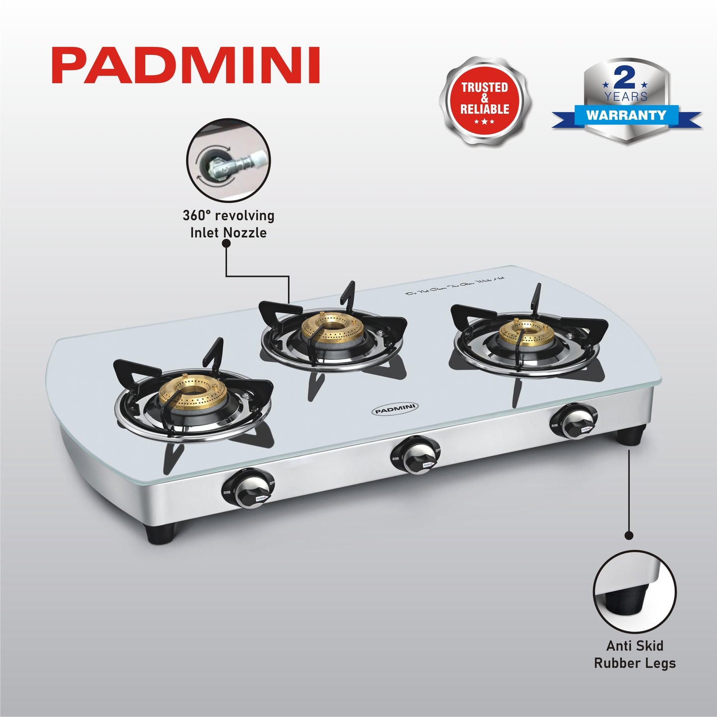 PADMINI 3 Burner 3GT White Curve - PADMINI APPLIANCES