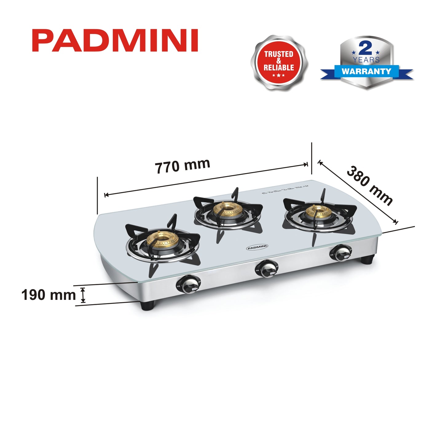 PADMINI 3 Burner 3GT White Curve - PADMINI APPLIANCES