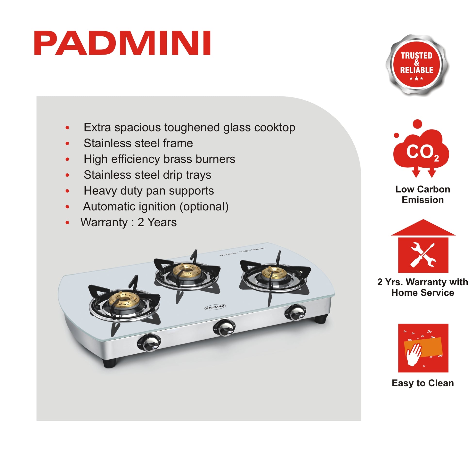 PADMINI 3 Burner 3GT White Curve - PADMINI APPLIANCES