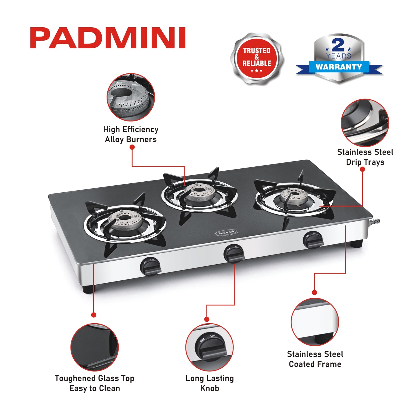 PADMINI 3 Burner 3GT Magma - PADMINI APPLIANCES