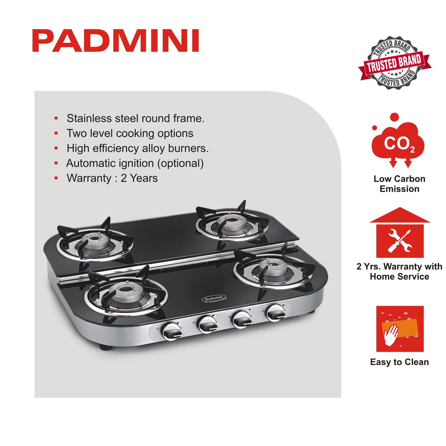 PADMINI 4 Burner Cooktop 4GT RU ST - PADMINI APPLIANCES