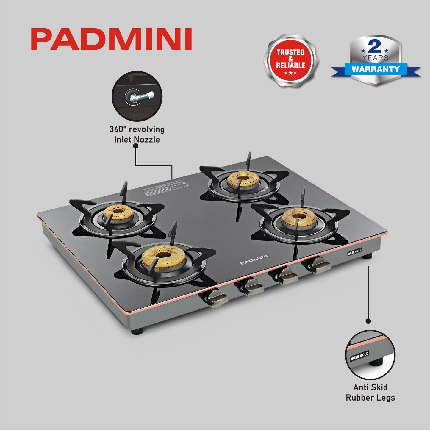 4 Burner Cooktop 4GT Rose Gold